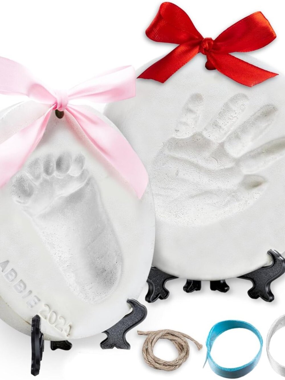 Baby Ornament Keepsake Kit Newborn Bundle - 2 Easels, 4 Ribbons & Letters! Handp